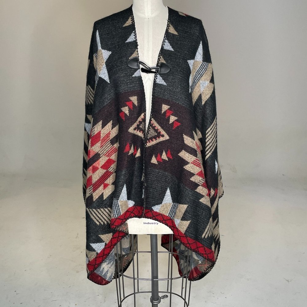 Soft Surroundings Multi Whistler Reversible Southwestern Aztec Poncho Ruana Cape - Picture 2 of 10